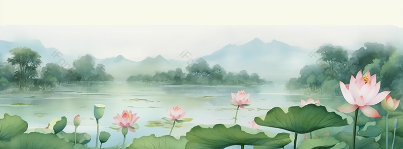 古典中国风水墨荷花池风景山水画背景,插画/手绘图,插画/手绘图库,插画/手绘图下载,插画/手绘